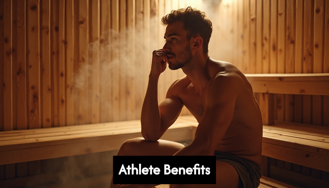 Athlete relaxing inside a wooden sauna.