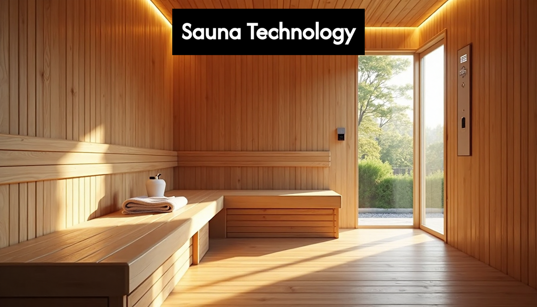 Modern smart sauna room with wood and ambient lighting