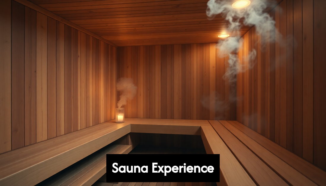 Serene sauna interior with warm lighting