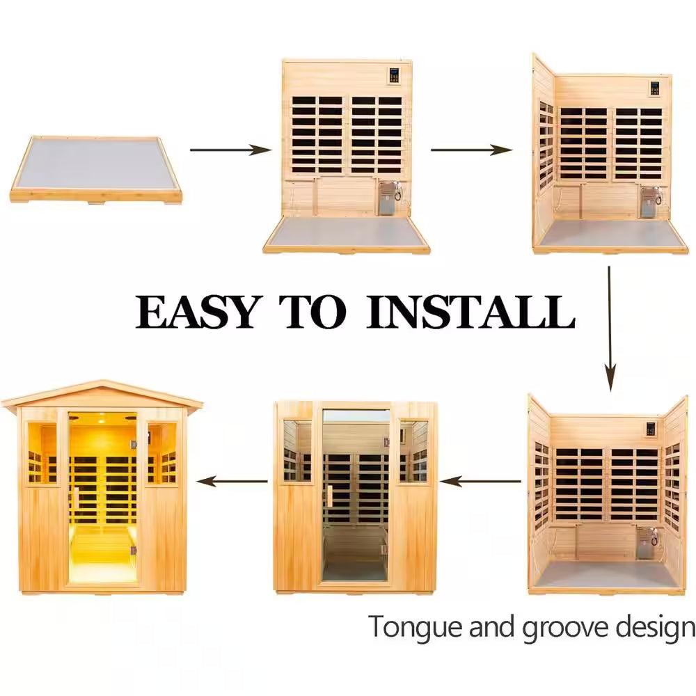 Moray 4-Person Outdoor Basswood Infrared Sauna with 8 Far-Infrared Carbon Crystal Heaters and Chromotherapy