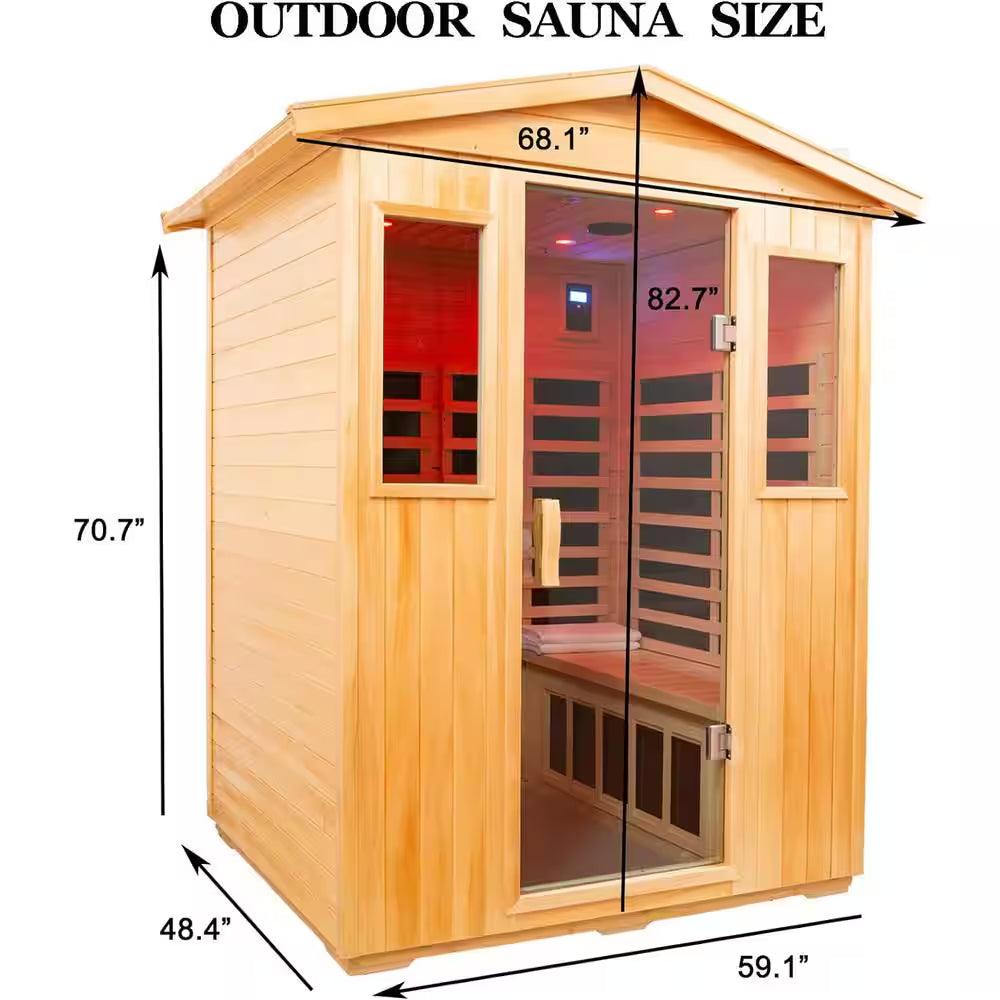 Moray 4-Person Outdoor Basswood Infrared Sauna with 8 Far-Infrared Carbon Crystal Heaters and Chromotherapy