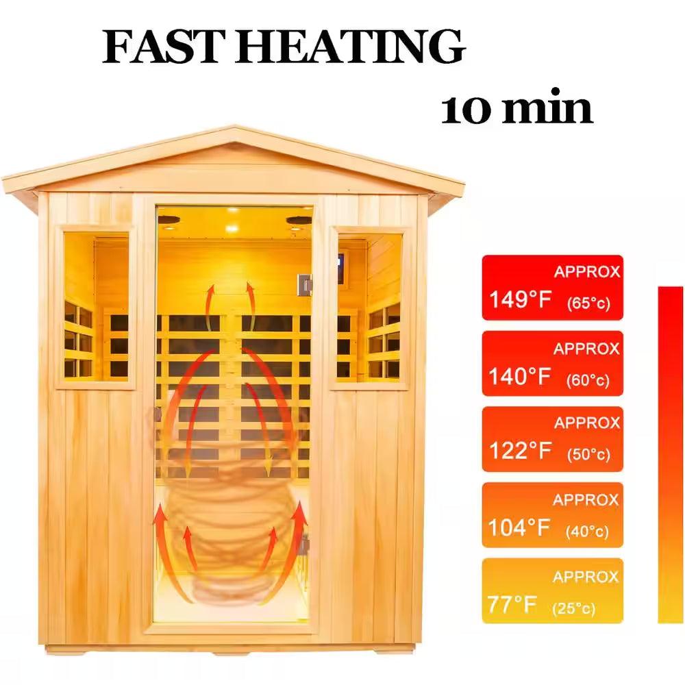 Moray 4-Person Outdoor Basswood Infrared Sauna with 8 Far-Infrared Carbon Crystal Heaters and Chromotherapy
