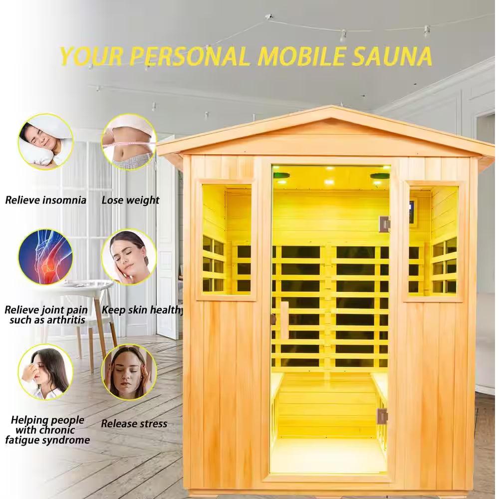 Moray 4-Person Outdoor Basswood Infrared Sauna with 8 Far-Infrared Carbon Crystal Heaters and Chromotherapy