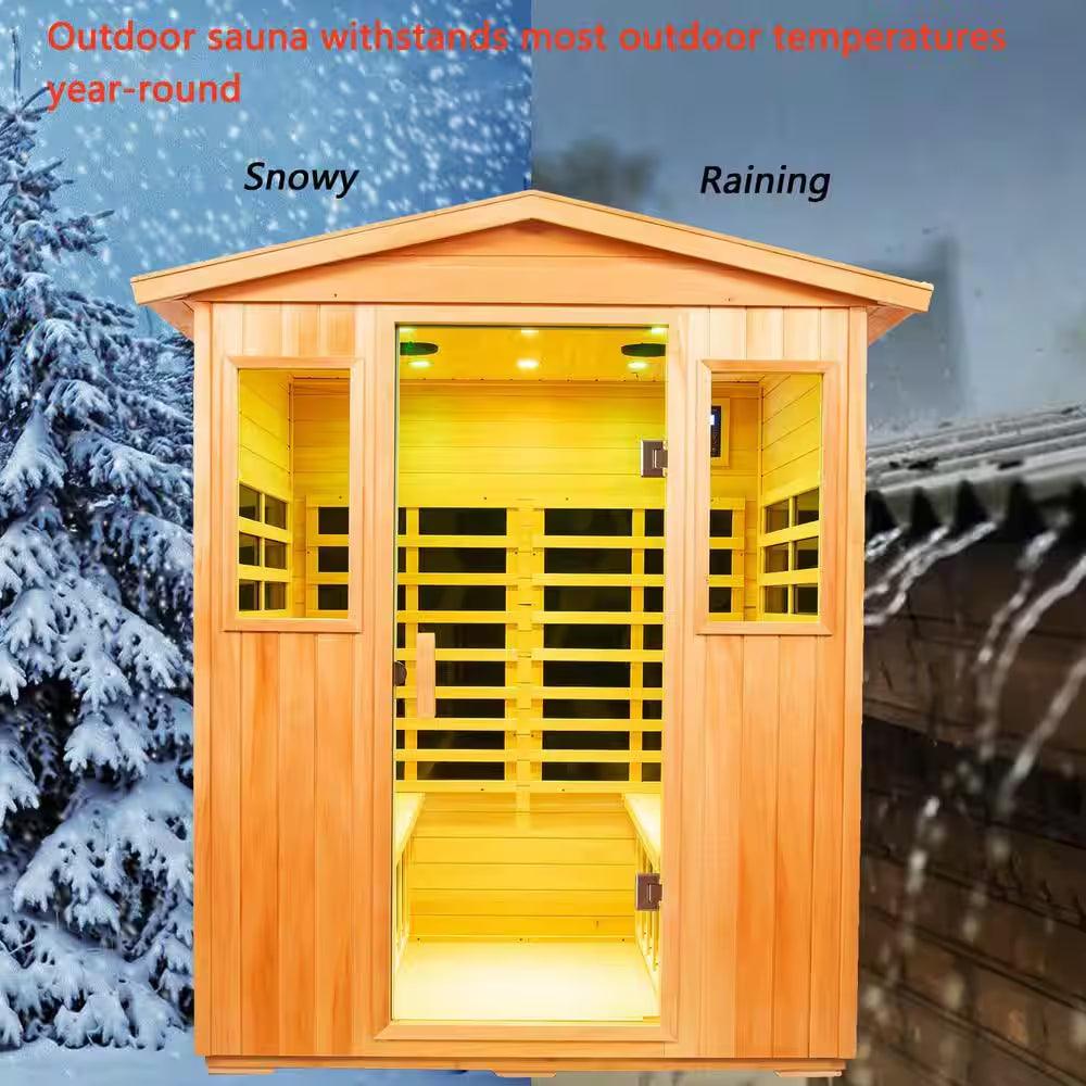 Moray 4-Person Outdoor Basswood Infrared Sauna with 8 Far-Infrared Carbon Crystal Heaters and Chromotherapy