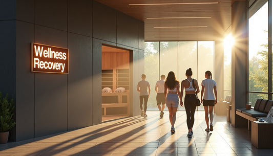 People entering wellness center sauna after exercise for recovery