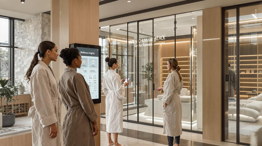 Contemporary wellness facility with sauna and digital wellness check-in