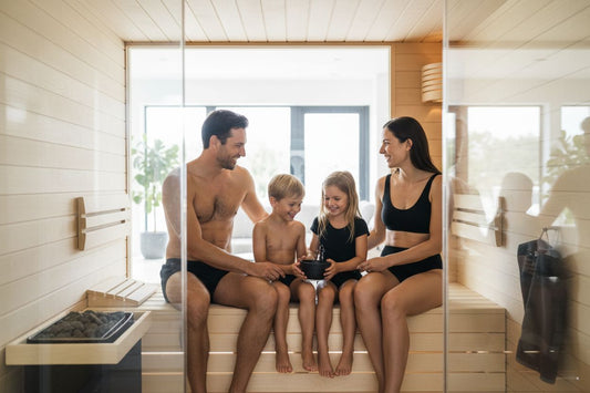family in home sauna, wellness