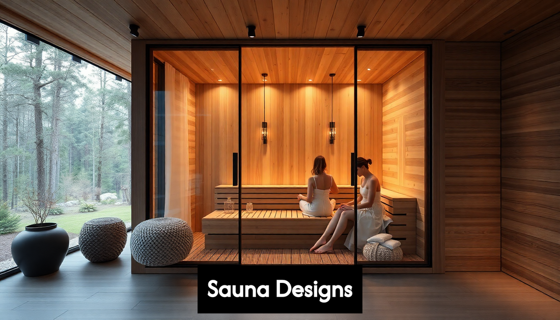 Modern glass-walled sauna in nature setting