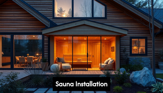 Modern home sauna glowing at dusk