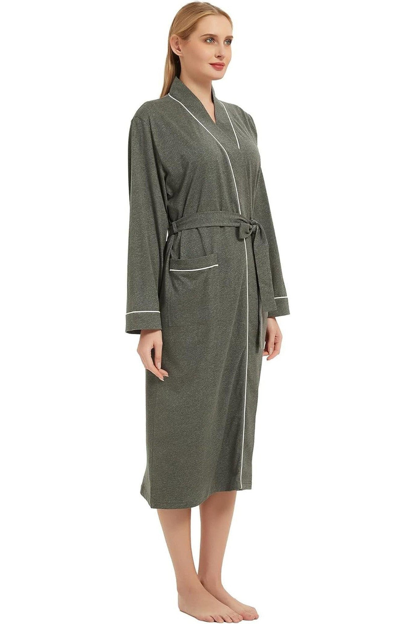 100% Cotton Robes for Women Long Sleeve Lightweight Soft Knit Womens Bathrobe