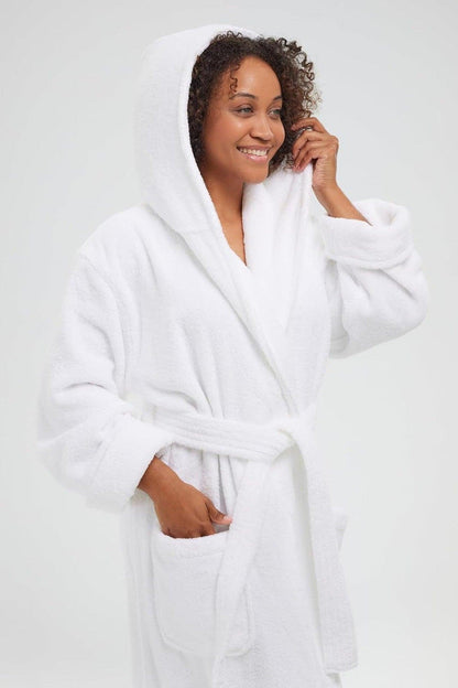 Hooded Unisex Terry Bathrobe - 100% Lux Combed Cotton 16 Oz. Loop Terry Robe