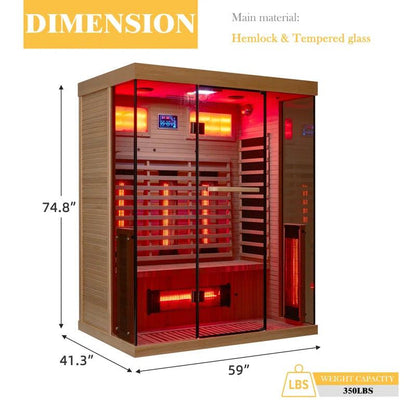 Portable FAR Infrared Sauna for 2-3 Persons in Hemlock Wood