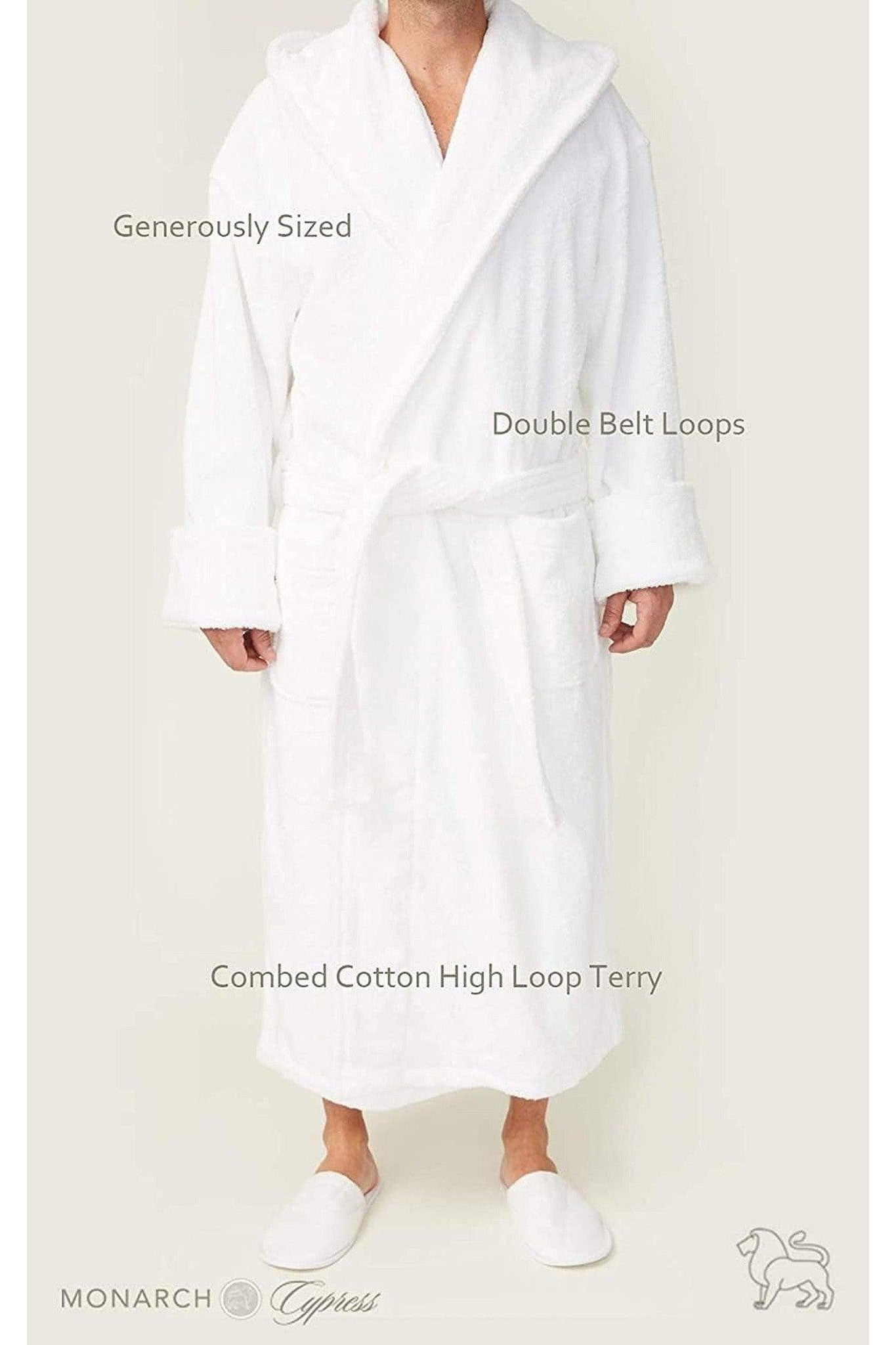 Hooded Unisex Terry Bathrobe - 100% Lux Combed Cotton 16 Oz. Loop Terry Robe