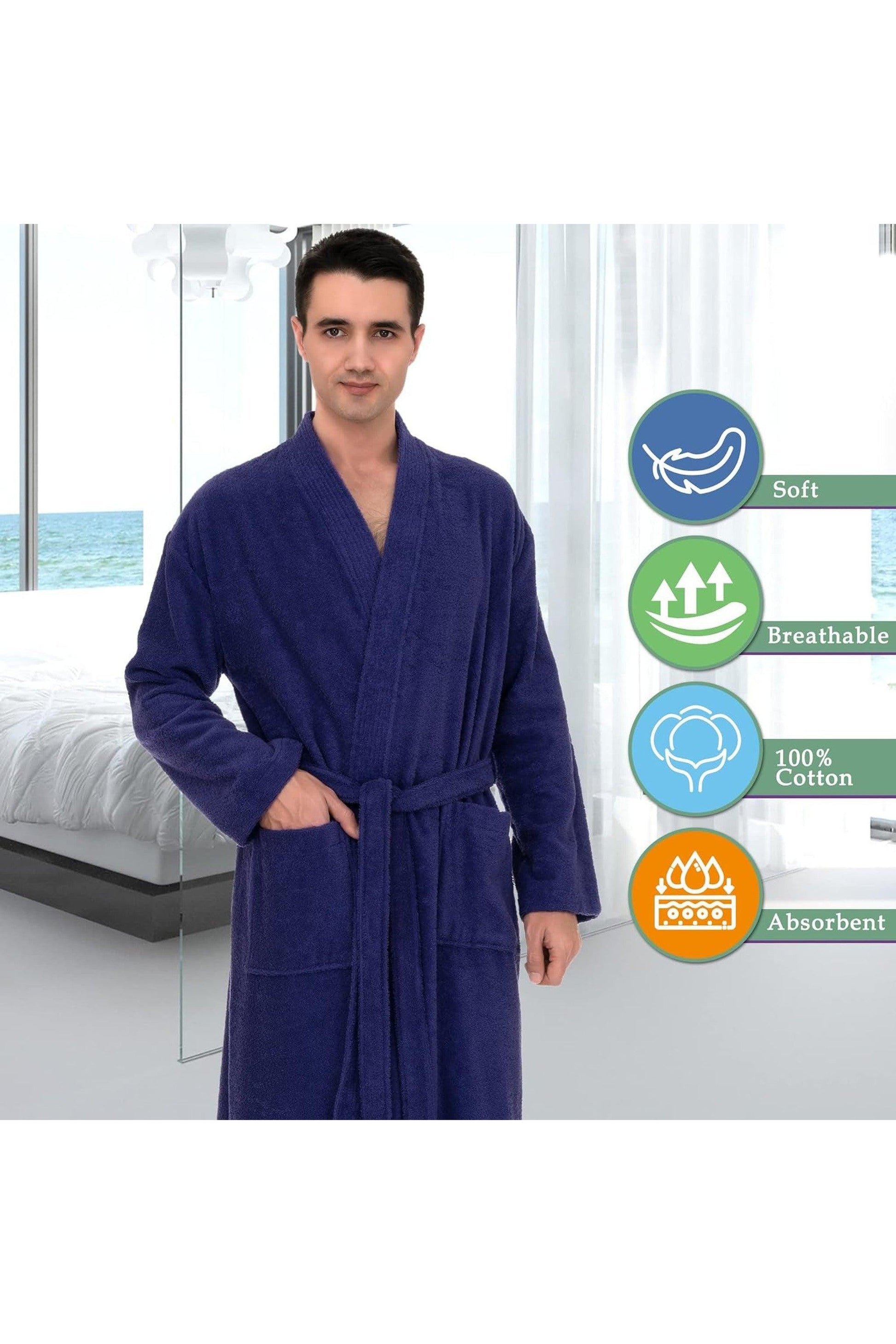 Mens Robe, Kimono Terry Cloth Bathrobe, Cotton Bath Robe for Men Small-Medium