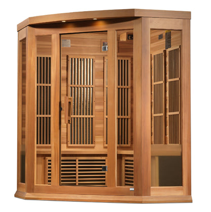 Maxxus 3-Person Corner Near Zero EMF FAR Infrared Sauna - Red Cedar