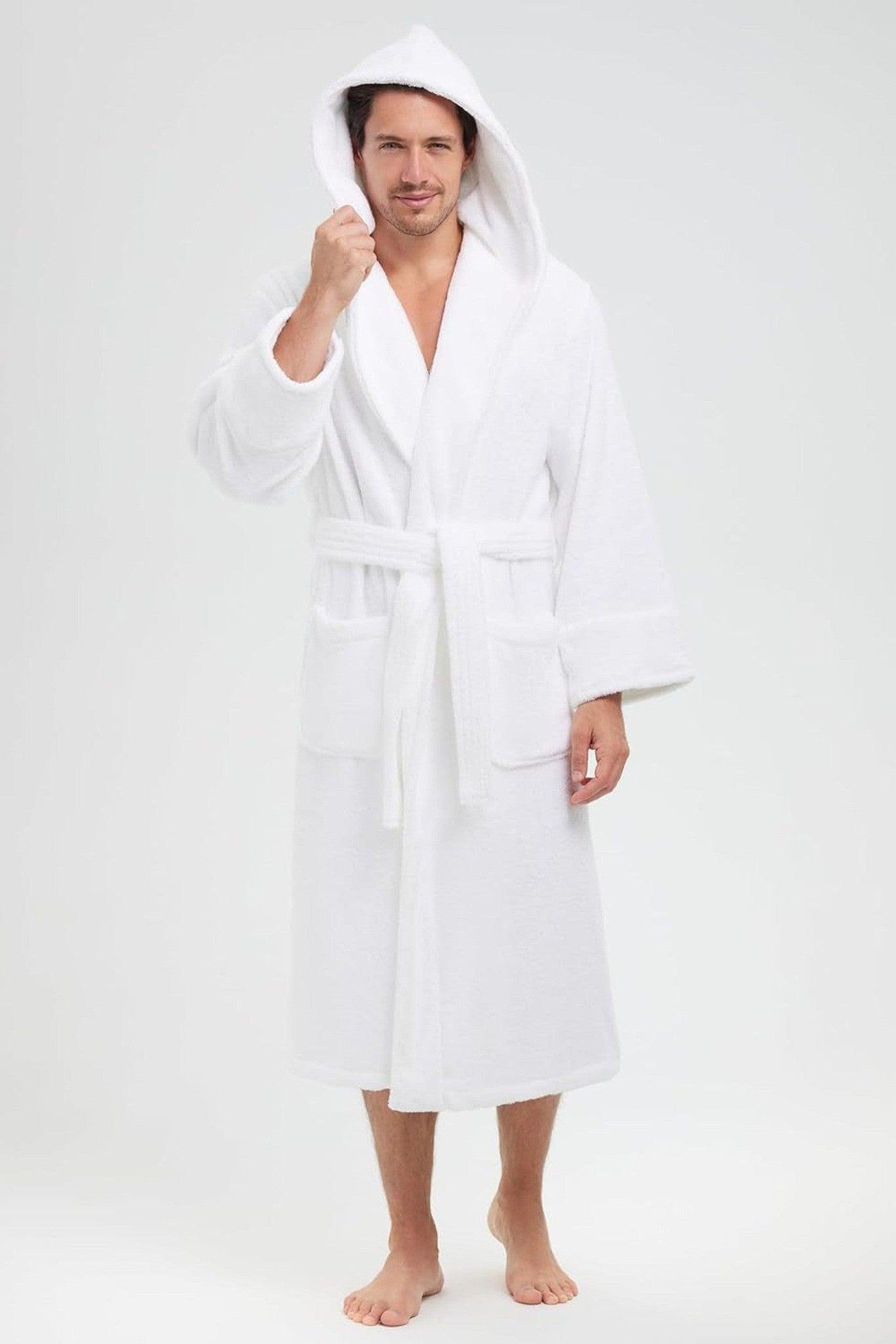 Hooded Unisex Terry Bathrobe - 100% Lux Combed Cotton 16 Oz. Loop Terry Robe