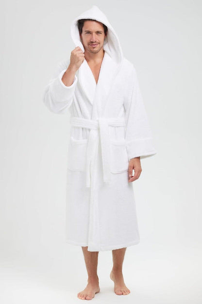 Hooded Unisex Terry Bathrobe - 100% Lux Combed Cotton 16 Oz. Loop Terry Robe