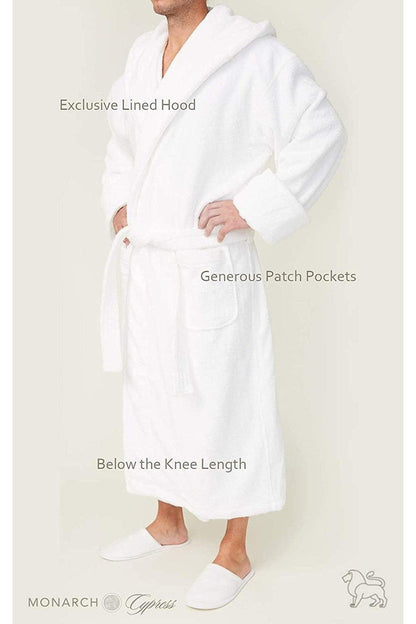 Hooded Unisex Terry Bathrobe - 100% Lux Combed Cotton 16 Oz. Loop Terry Robe