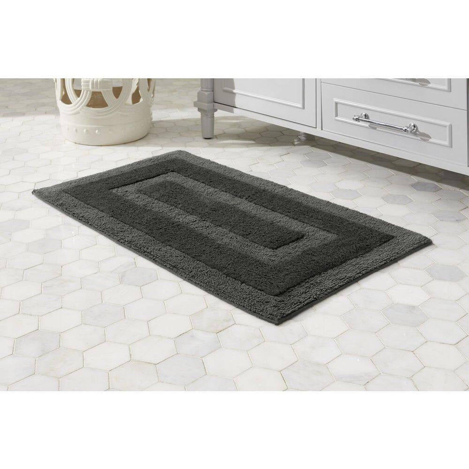 Gray Textured Border Cotton Machine Washable Bath Mat 20 In. X 34 In.