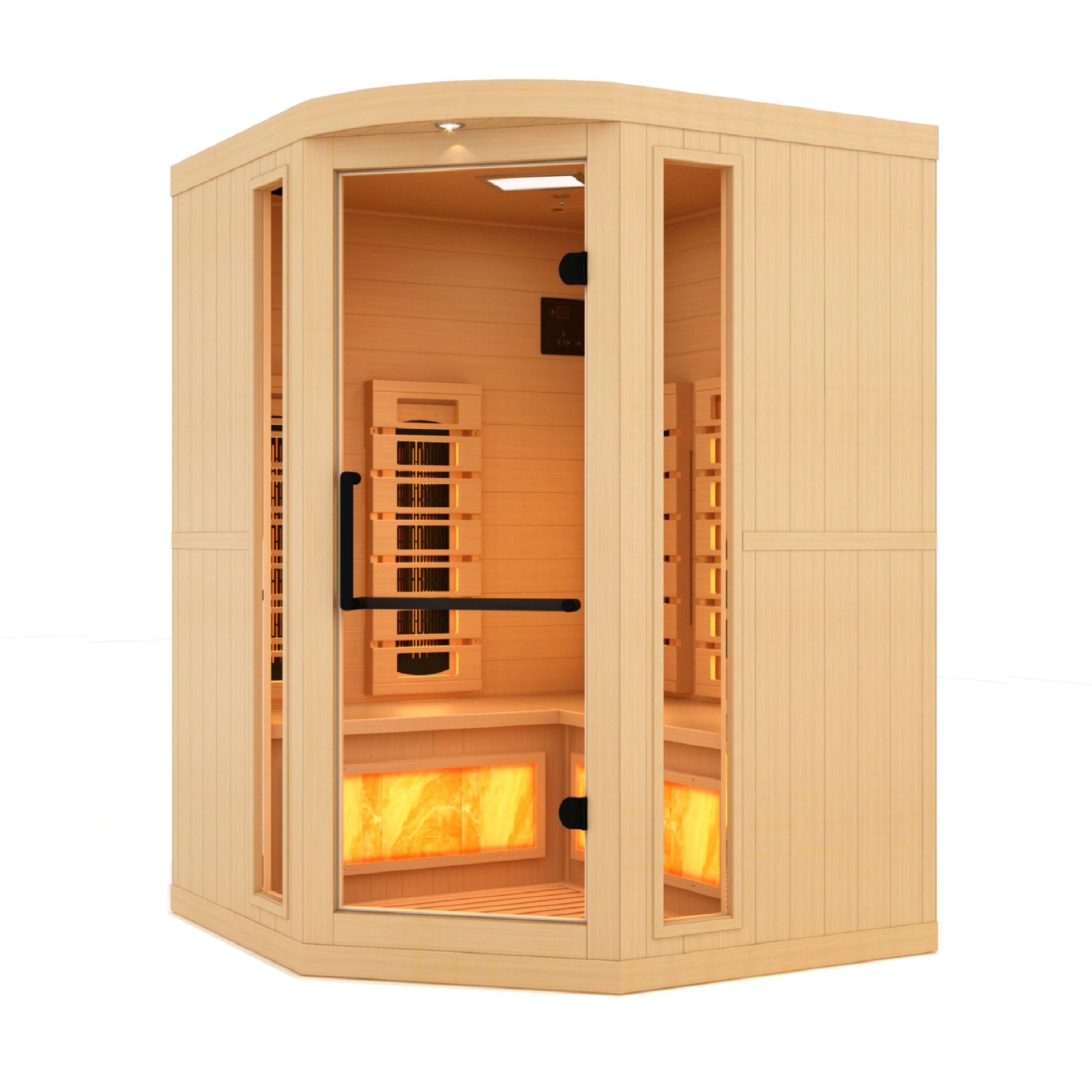 Golden Designs 3-Person Corner Full Spectrum PureTech Near Zero EMF FAR Infrared Sauna with Himalayan Salt Bar