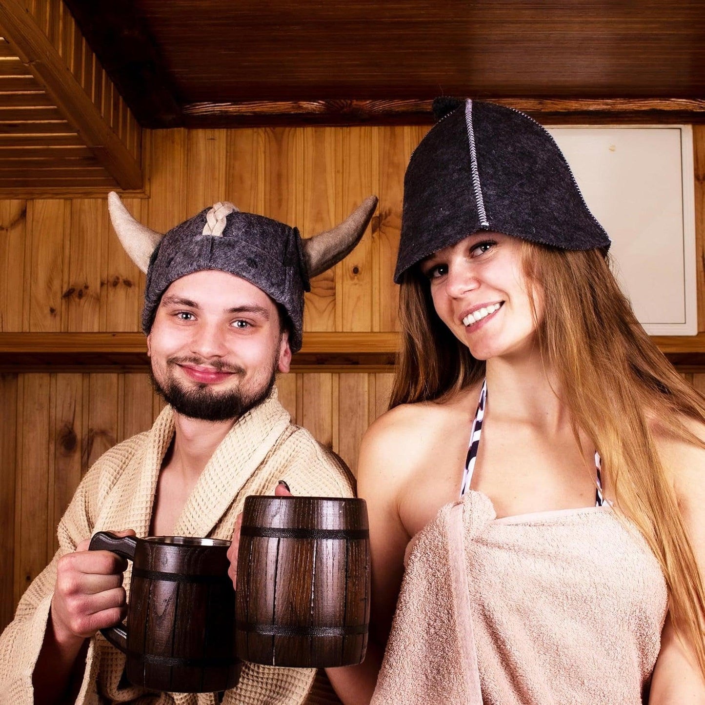 Viking Sauna Hat for Men - Gray Finnish Style Sauna Hat