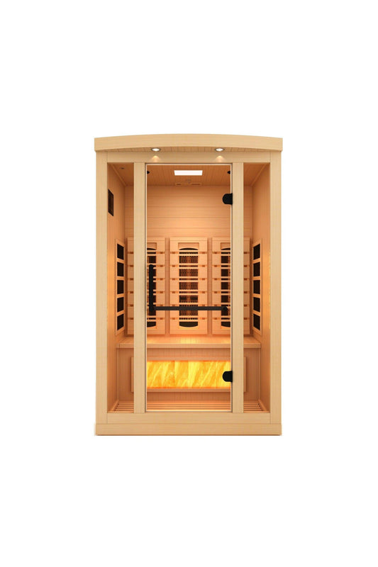 Golden Designs 2-Person Full Spectrum PureTech Near Zero EMF FAR Infrared Sauna with Himalayan Salt Bar