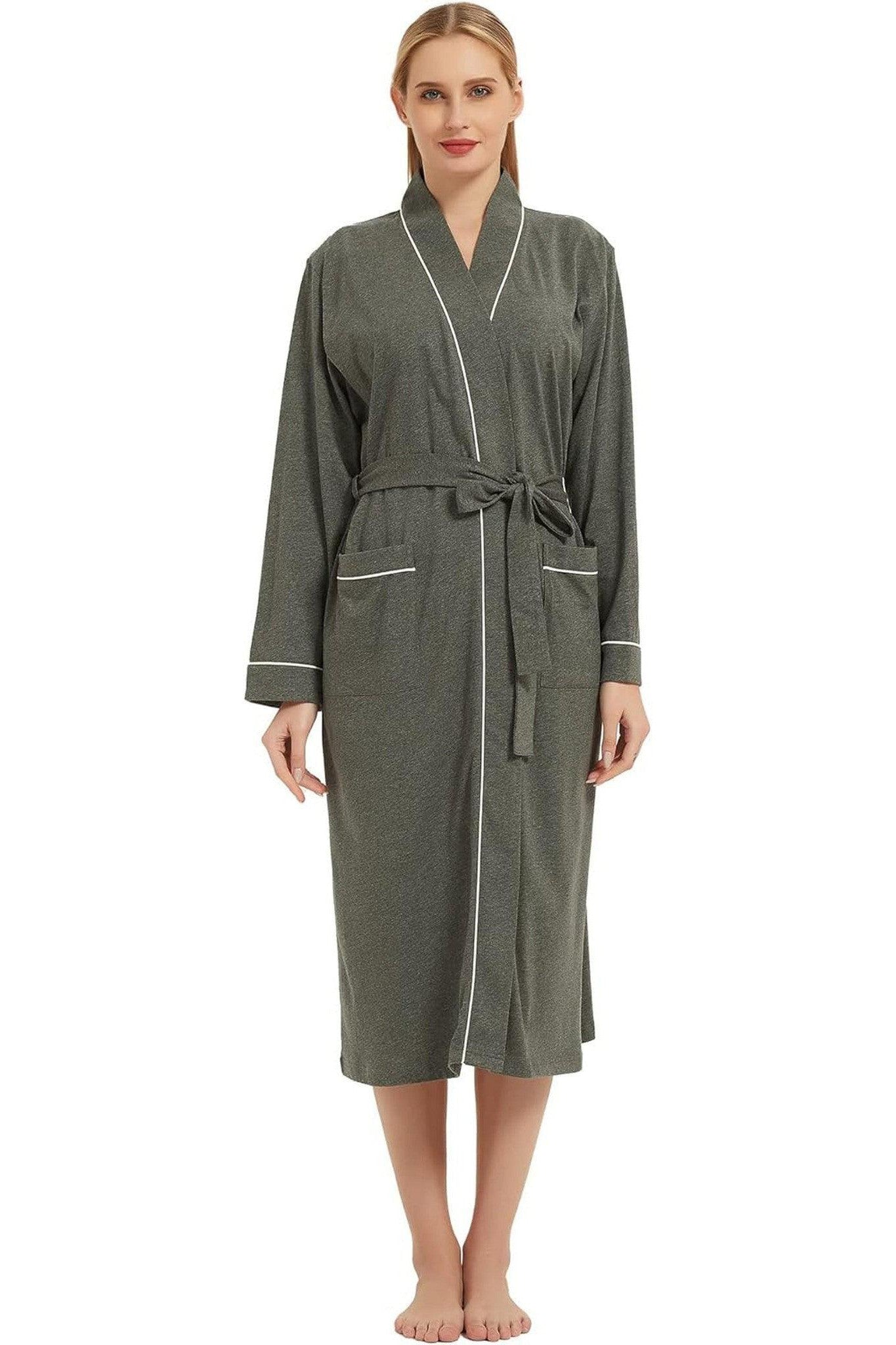 100% Cotton Robes for Women Long Sleeve Lightweight Soft Knit Womens Bathrobe