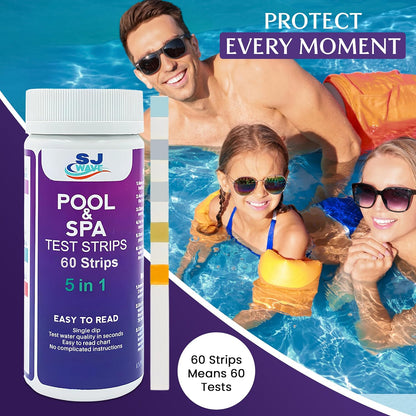 Pool & Spa Hot Tub Test Strips - 5 in 1 Pool & Spa Test Strips for Hot Tub Detects PH, Free Chlorine, Total (Chlorine, Hardness, & Alkalinity) | Ph Test Strips | 60 Pool Test Strips in 6 Sealable Bags