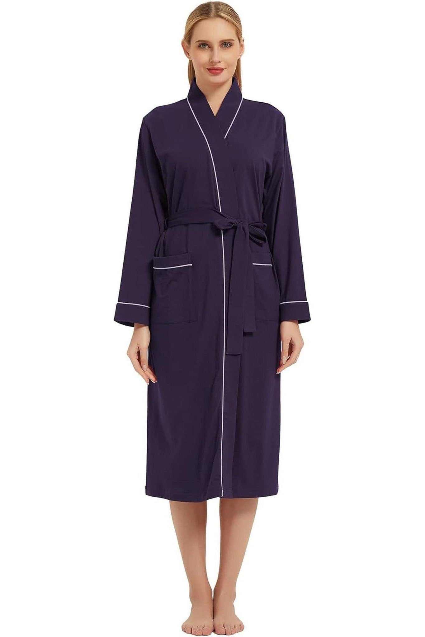 100% Cotton Robes for Women Long Sleeve Lightweight Soft Knit Womens Bathrobe