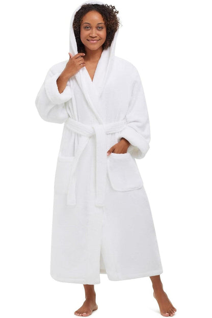 Hooded Unisex Terry Bathrobe - 100% Lux Combed Cotton 16 Oz. Loop Terry Robe