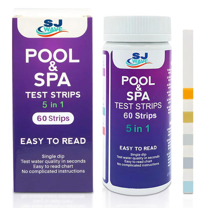 Pool & Spa Hot Tub Test Strips - 5 in 1 Pool & Spa Test Strips for Hot Tub Detects PH, Free Chlorine, Total (Chlorine, Hardness, & Alkalinity) | Ph Test Strips | 60 Pool Test Strips in 6 Sealable Bags