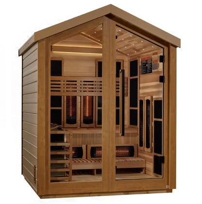 Golden Designs Loviisa 3 Person Hybrid PureTech Full Spectrum IR or Traditional Stove Outdoor Sauna - Canadian Red Cedar Interior