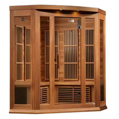 Maxxus 3-Person Corner Near Zero EMF FAR Infrared Sauna - Red Cedar