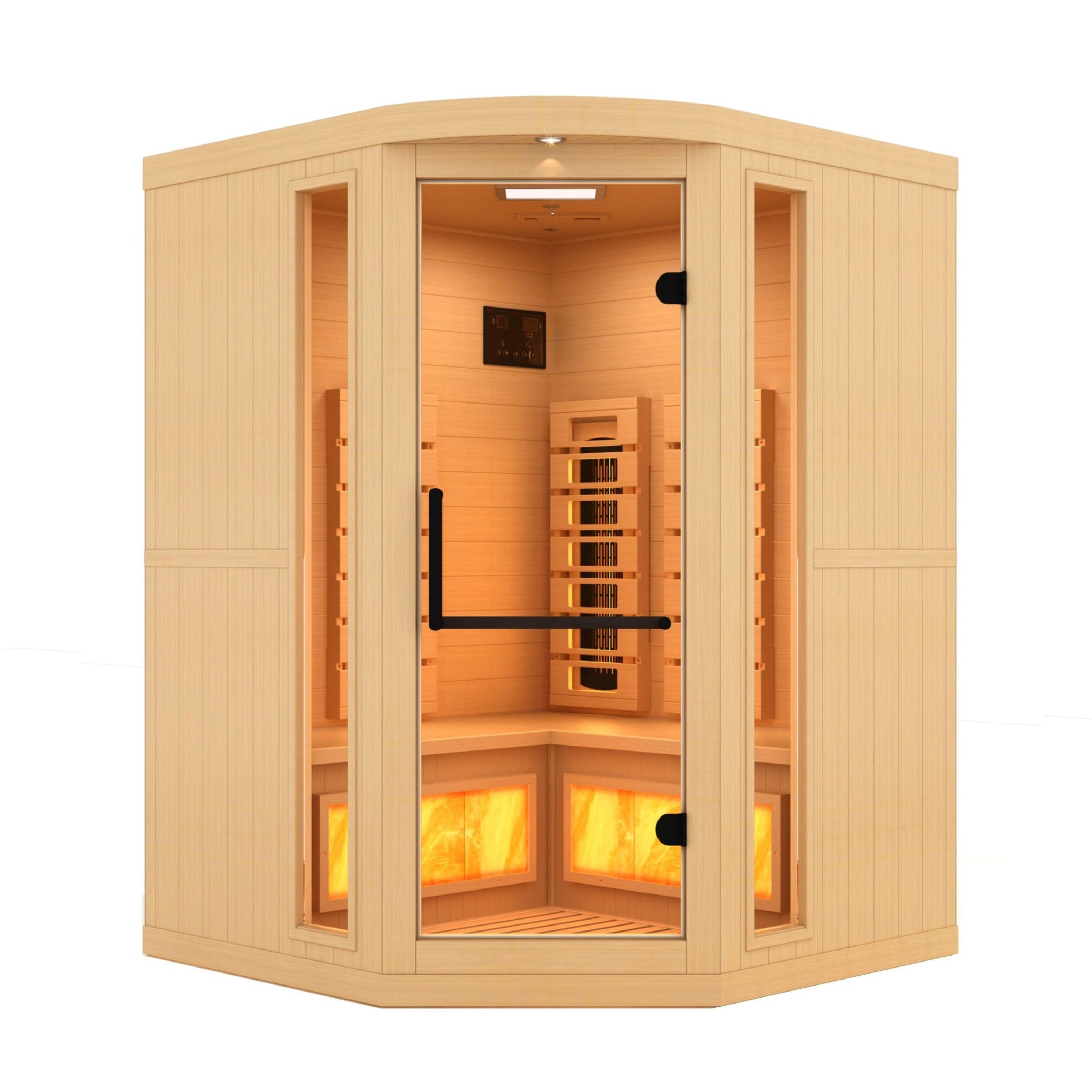 Golden Designs 3-Person Corner Full Spectrum PureTech Near Zero EMF FAR Infrared Sauna with Himalayan Salt Bar