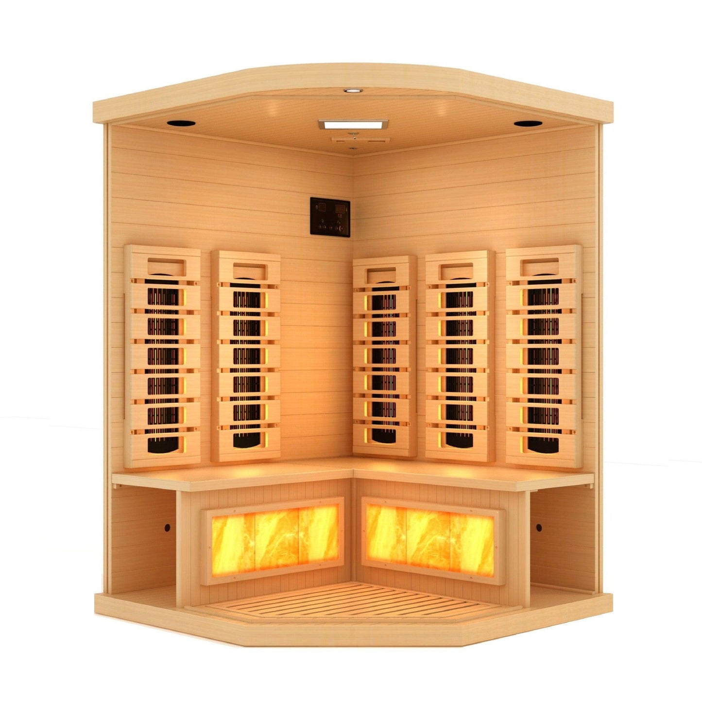 Golden Designs 3-Person Corner Full Spectrum PureTech Near Zero EMF FAR Infrared Sauna with Himalayan Salt Bar