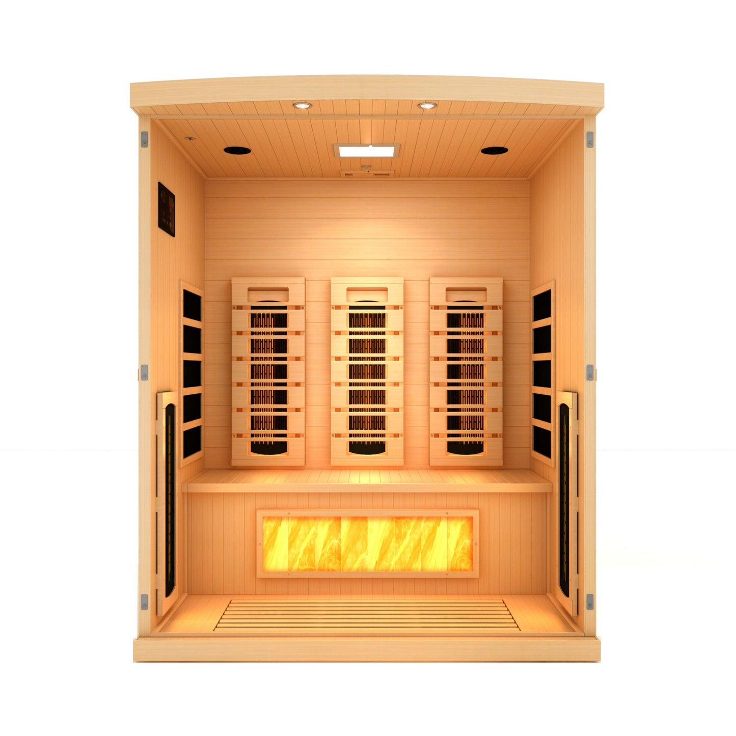 Golden Designs 3-Person Full Spectrum PureTech Near Zero EMF FAR Infrared Sauna with Himalayan Salt Bar