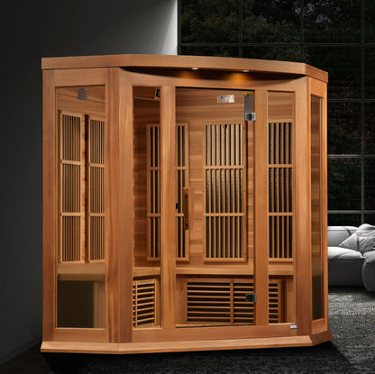 Maxxus 3-Person Corner Near Zero EMF FAR Infrared Sauna - Red Cedar