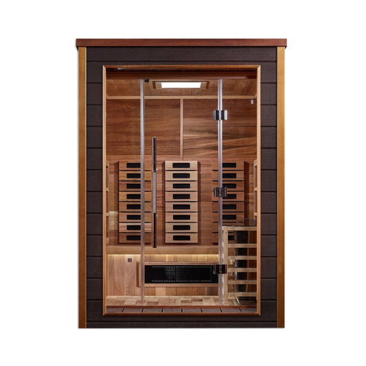 Golden Designs Karlstad 6 Person Hybrid PureTech Full Spectrum IR or Traditional Stove Outdoor Sauna  - Canadian Red Cedar Interior