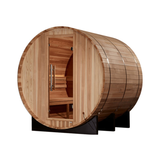 Golden Designs "Zurich" 4 Person Barrel with Bronze Privacy View - Traditional Sauna -  Pacific Cedar