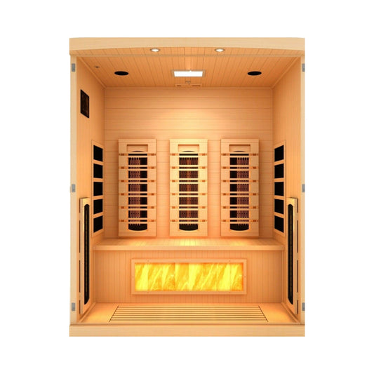 Golden Designs 3-Person Full Spectrum PureTech Near Zero EMF FAR Infrared Sauna with Himalayan Salt Bar