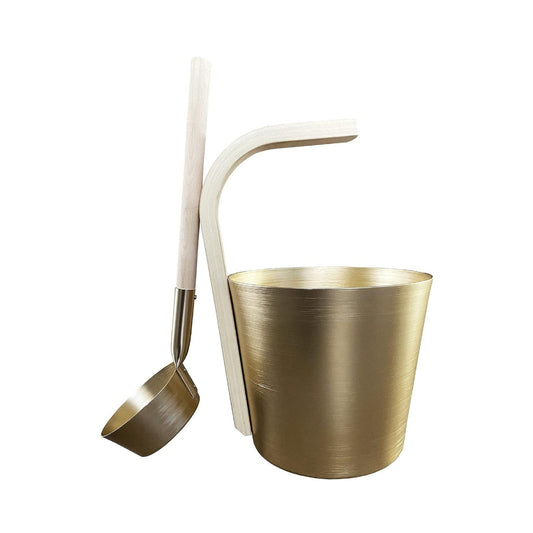 Premium Gold Aluminum Sauna Bucket with Ladle - Essential Accessories for Home Sauna