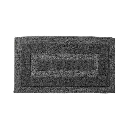 Gray Textured Border Cotton Machine Washable Bath Mat 20 In. X 34 In.