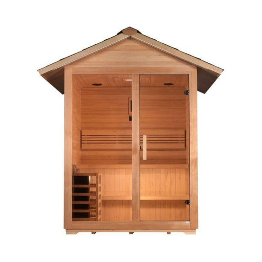 Golden Designs "Arlberg" 3 Person Traditional Outdoor Sauna -  Canadian Hemlock