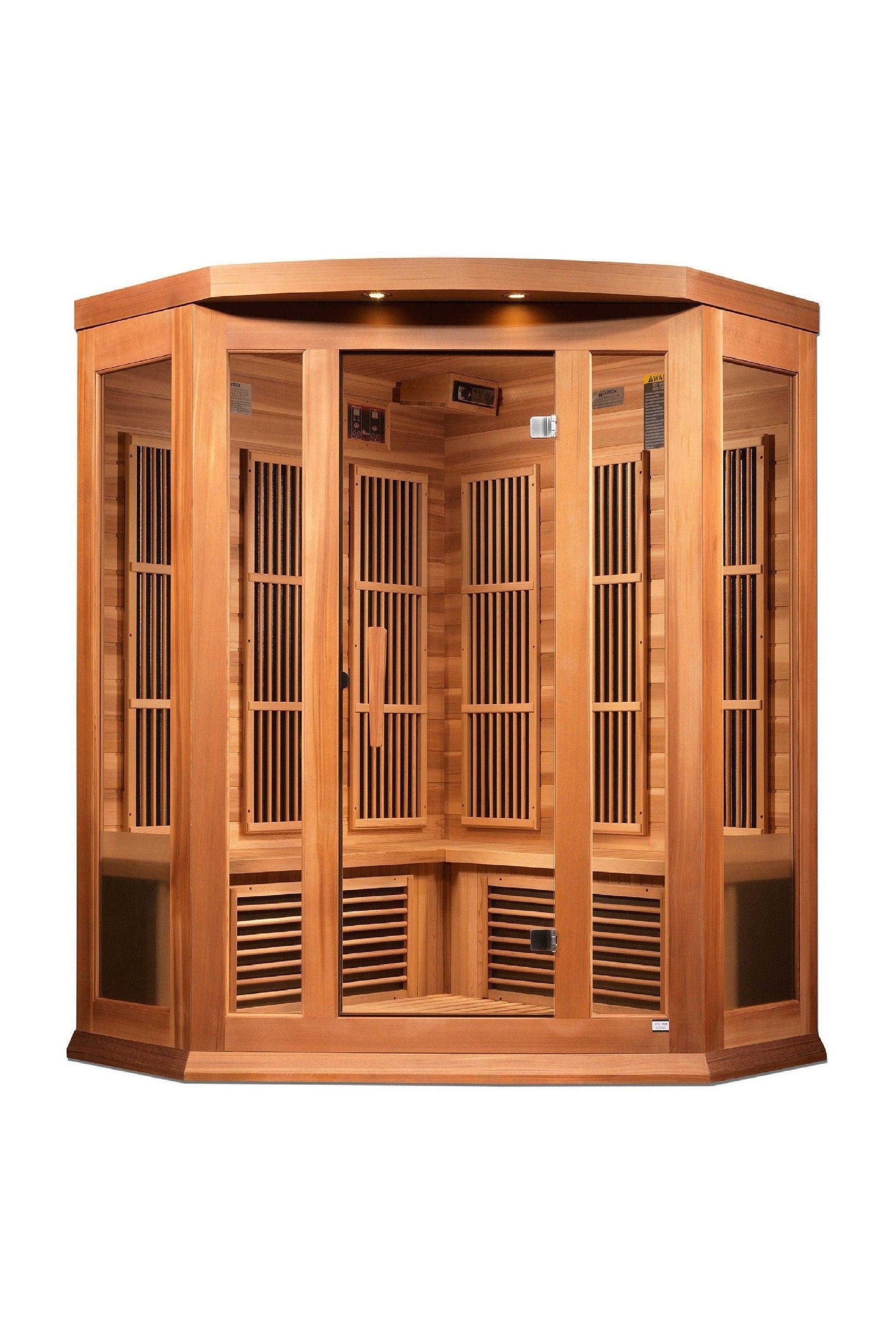 Maxxus 3-Person Corner Near Zero EMF FAR Infrared Sauna - Red Cedar