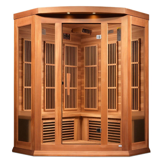 Maxxus 3-Person Corner Near Zero EMF FAR Infrared Sauna - Red Cedar