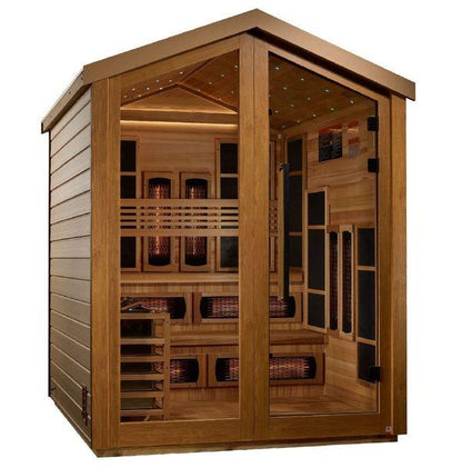 Golden Designs Kaskinen 6 Person Hybrid PureTech Full Spectrum IR or Traditional Stove Outdoor Sauna - Canadian Red Cedar Interior