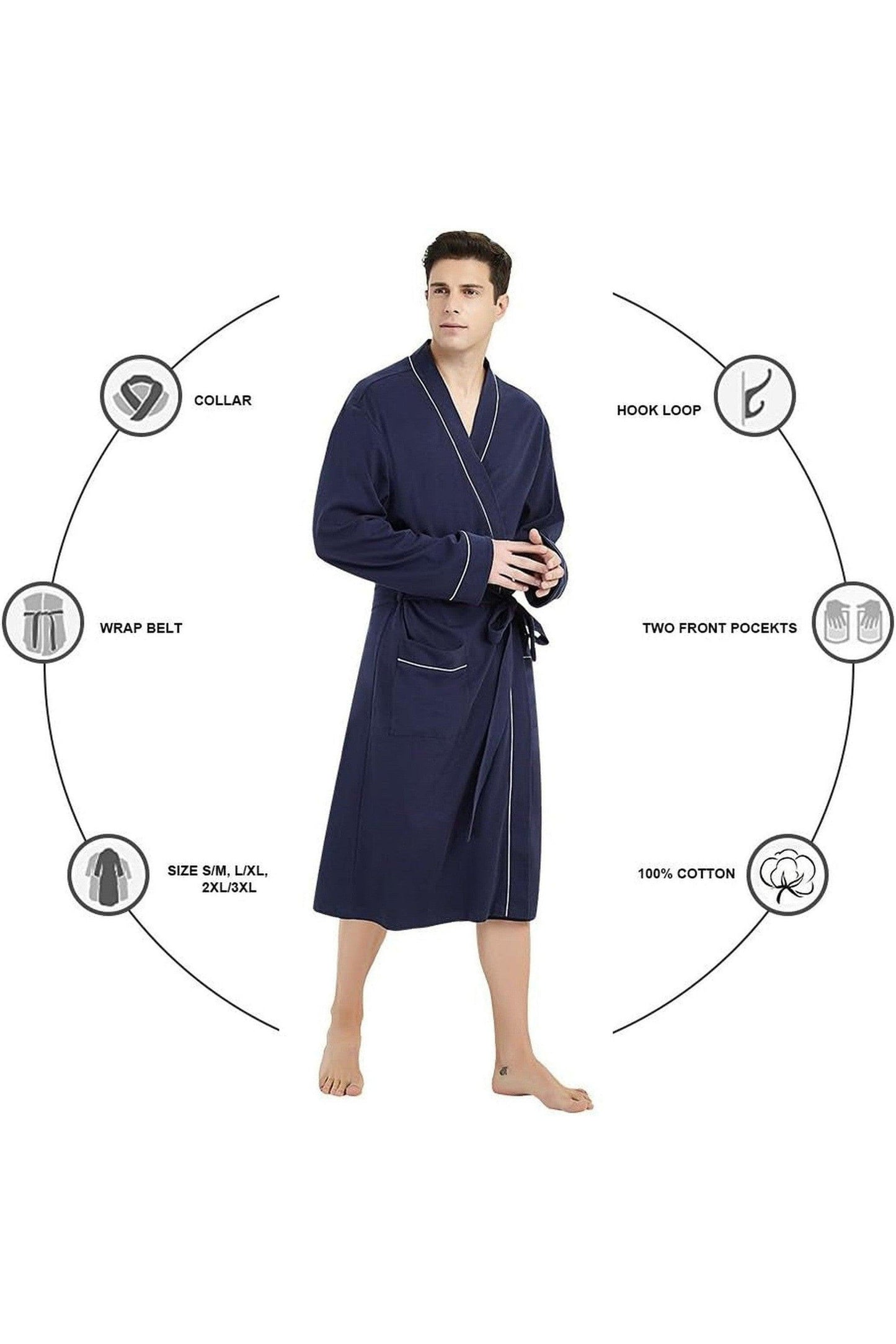 Men's 100% Cotton Robe Lightweight Knit Bathrobe