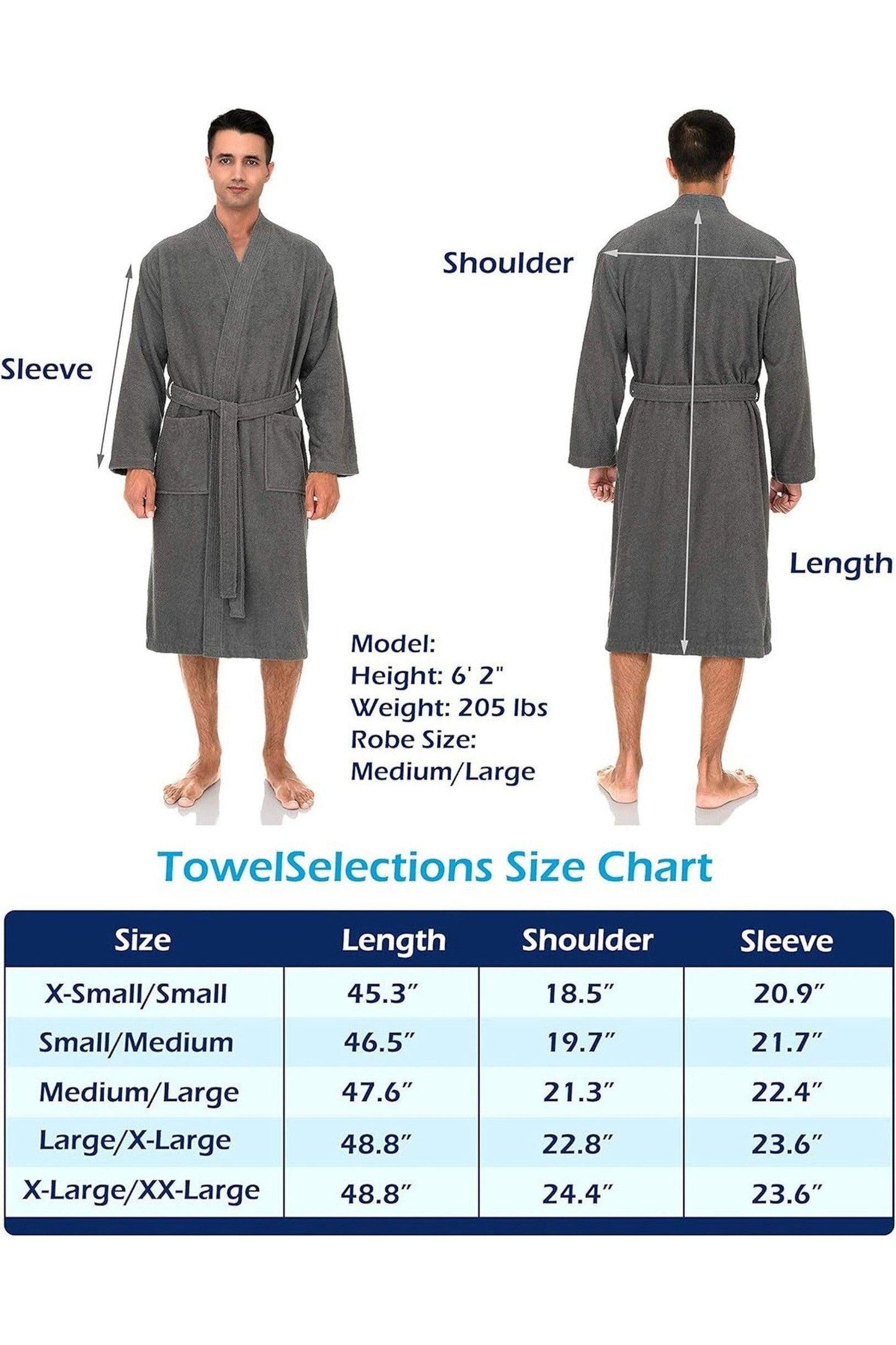 Mens Robe, Kimono Terry Cloth Bathrobe, Cotton Bath Robe for Men Small-Medium