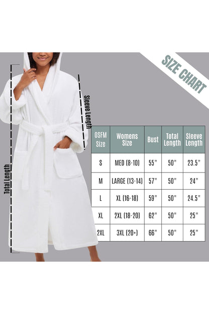 Hooded Unisex Terry Bathrobe - 100% Lux Combed Cotton 16 Oz. Loop Terry Robe