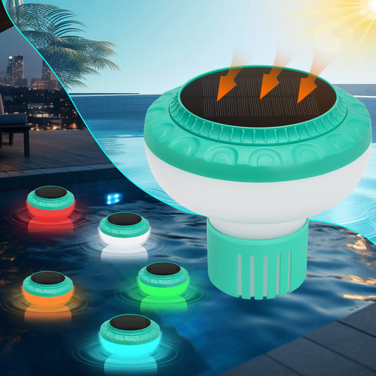 Pool Chlorine Floater with Colorful Solar Light, Floating Chlorine Dispenser for Pool Fits 3X3Inch Chlorine Tablets, Floating Pool Chlorinator for Spa, Hot Tub